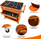 4 Drawers Rolling Tool Cart on Wheels, Trolley Organizer Tool Case Tool Chest, Multifunctional Tool Storage Tool Box for Workshop, Garage, Warehouse, Repair Shop(24.2"W×12.9"D×29.9"H-Orange)