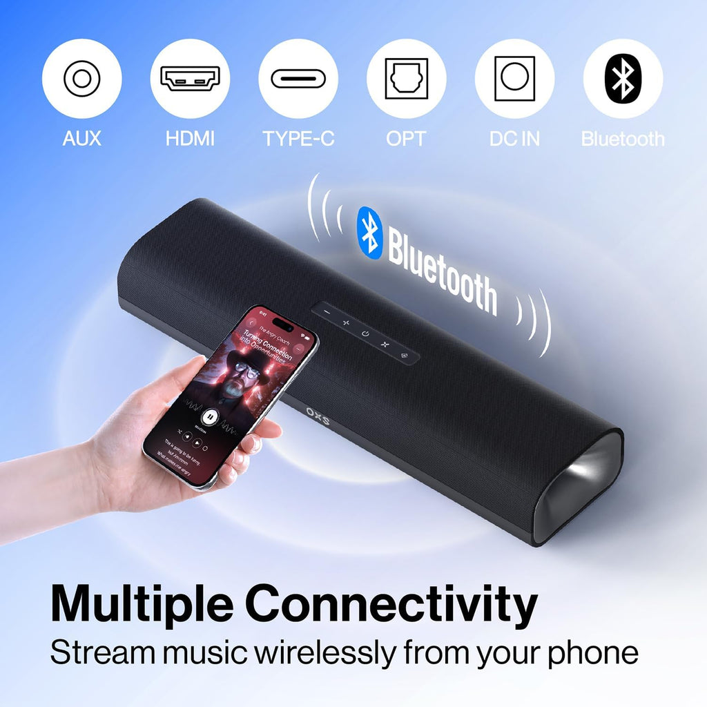 OXS Thunder Lite PC Gaming Soundbar  Sound Bars for TV with Virtual Surround Sound  2 Full-Range Drivers  Bass Tube  Compact Design  HDMI/AUX/Optical Compatible  Bluetooth 5.0 Wireless Connection