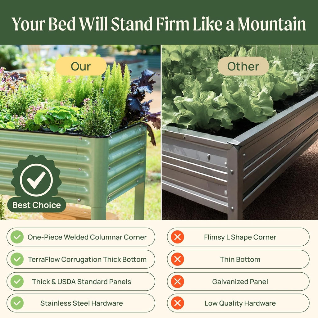 Elevated Raised Garden Bed-V Series  2' x 4' Garden Beds with Legs & Storage Rack for Patio Porch  700 Lbs Weight Capacity  Outdoor Planter Boxes for Gardening Herbs Vegetables Flowers  Olive Green