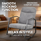 Kinfant Mid Century Modern Rocking Chair, Corduroy Upholstered Accent Chair with Metal Frame, High Back Nursery Glider Rocker, Comfy Reading Lounge Chair for Living Room Bedroom Small Space (Grey)