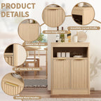 Fluted Buffet Cabinet with Storage, Small Coffee Bar Cabinet with Doors & Adjustable Shelves, Wood Storage Cabinet for Kitchen, Living Room, Entryway, Oak