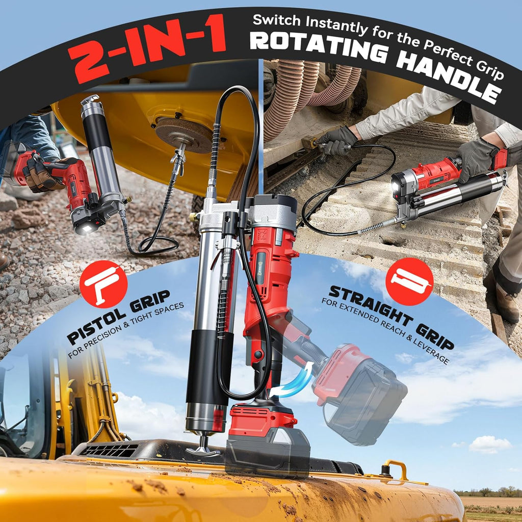 DIYtoolifz Cordless Grease Gun Compatible with Milwaukee 18V Battery, 12000PSI High-Pressure with 2-in-1 Rotating Handle, 39.4" Hose & 4 Couplers for Bulk & Cartridge Grease (Tool Only)