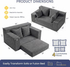 Boneless Couch Loveseat Sleeper, Convertible Sofa Bed Folding Couch Bed Foldable, 2 in 1 Boneless Chair Bed & Futon Sofa Bed, Small Pull Out Sofa with 4 Pillows for Living Room, Grey | No Assembly, Convertible, 2 in 1, Pull Out Handle, 4 Pillows