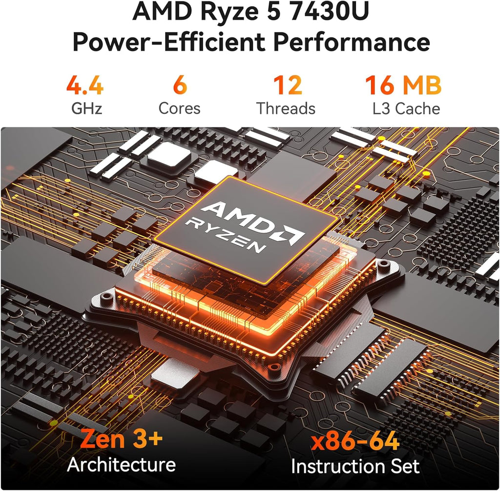 GEEKOM A5 Pro Mini PC (2026) with AMD Ryzen 5 7430U  16GB DDR4 RAM(Upgradable to 96GB  Not LPDDR)  512GB NVMe SSD  Windows 11 Pro Desktop Computer Support 4 Displays/8K/Wi-Fi 6/6xUSB  3-Year Coverage