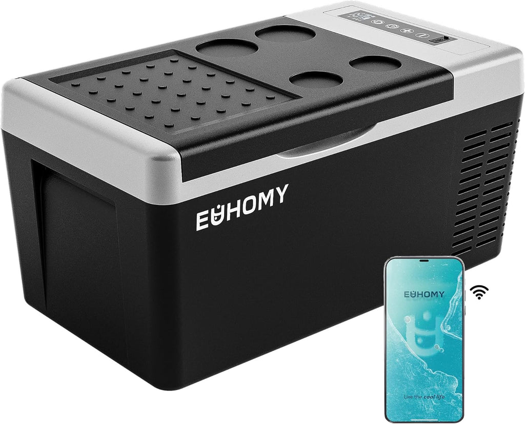 EUHOMY 12 Volt Refrigerator, 19QT(18L) Compressor Electric Cooler APP Control, Car Fridge -4℉~68℉, Portable Refrigerator 12/24V DC 100-240V AC, Portable Freezer for Camping, Travel, Boat