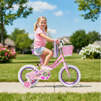 XJD Girls Bike for Toddlers 3-9 Years Old Kids, 12 14 16 Inch Kids Bike with Training Wheels, Streamers, Basket and Doll Seat