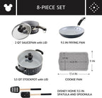 Farberware Disney Monochrome Ceramic Nonstick Cookware Pots and Pans with Baking/Bakeware Cookie Pan and Kitchen Cooking Tool Set, Dishwasher Safe, 8 Piece Cookware Set - Black