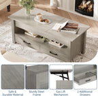 GarveeHome Coffee Table Lift Top, Convertible Coffee Table with Wooden Lift Tabletop, 2 Drawers and Hidden Compartment, Central Table with Storage for Living Room Home Office, Grey
