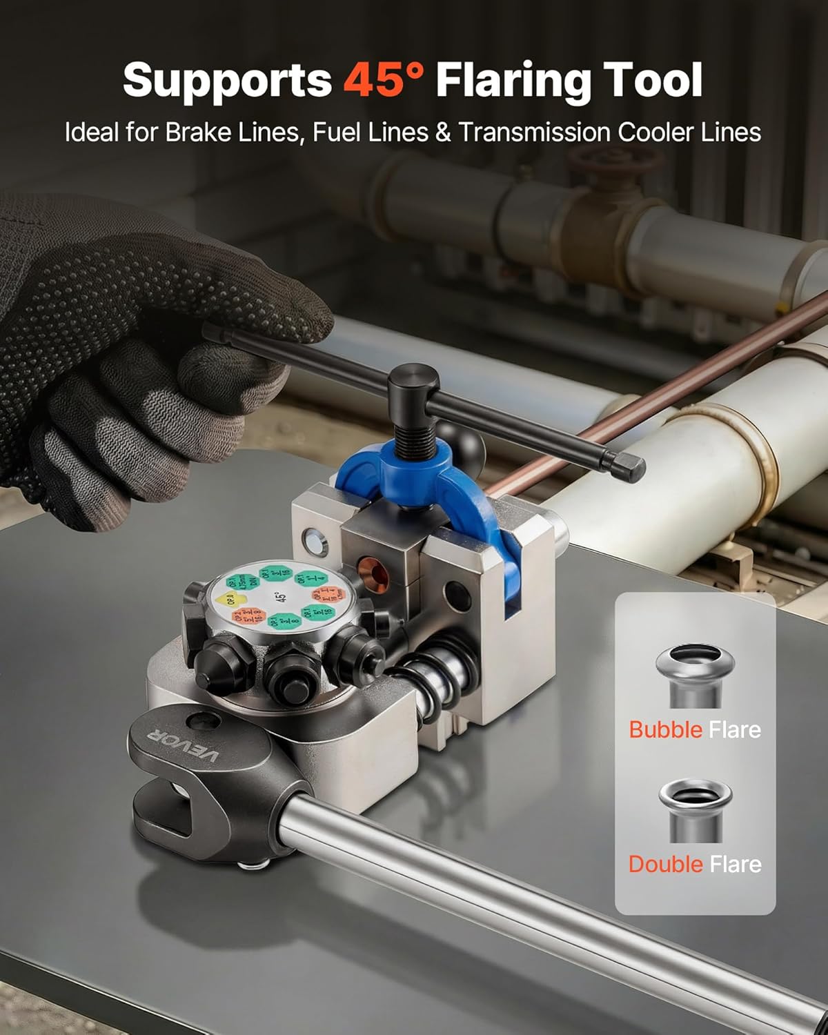 VEVOR Professional Brake Line Flaring Tool, 45 Degree Double Flare Bubble Flare Tool Kit for 3/16", 1/4", 5/16", 3/8" Copper Aluminum Thin Steel Tubes