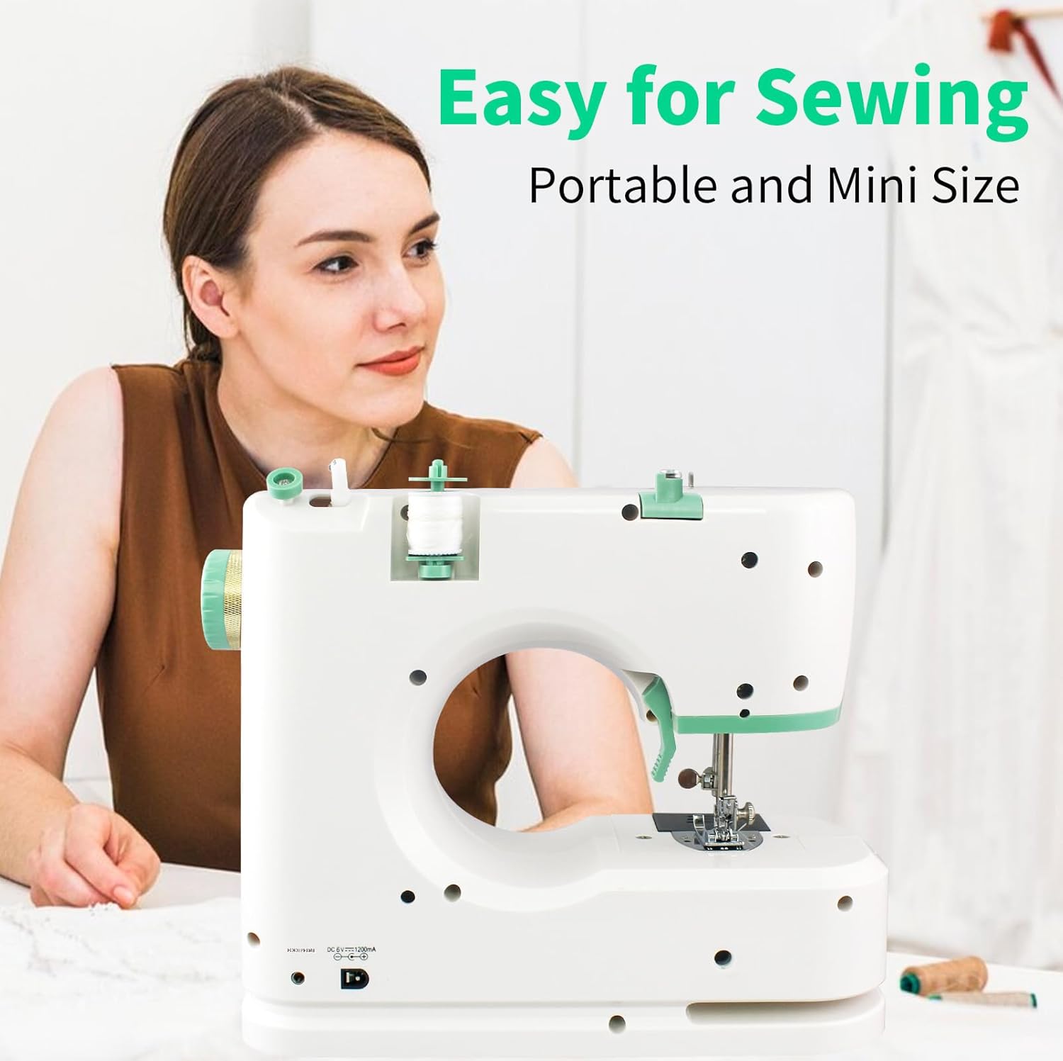 Mini Sewing Machine for Beginners, 16 Built-in Stitches, 2-Needle Adjustable Speed, Portable Electric Household Sewing Machine with Complete Accessory Kit, Ideal for DIY Sewing Projects