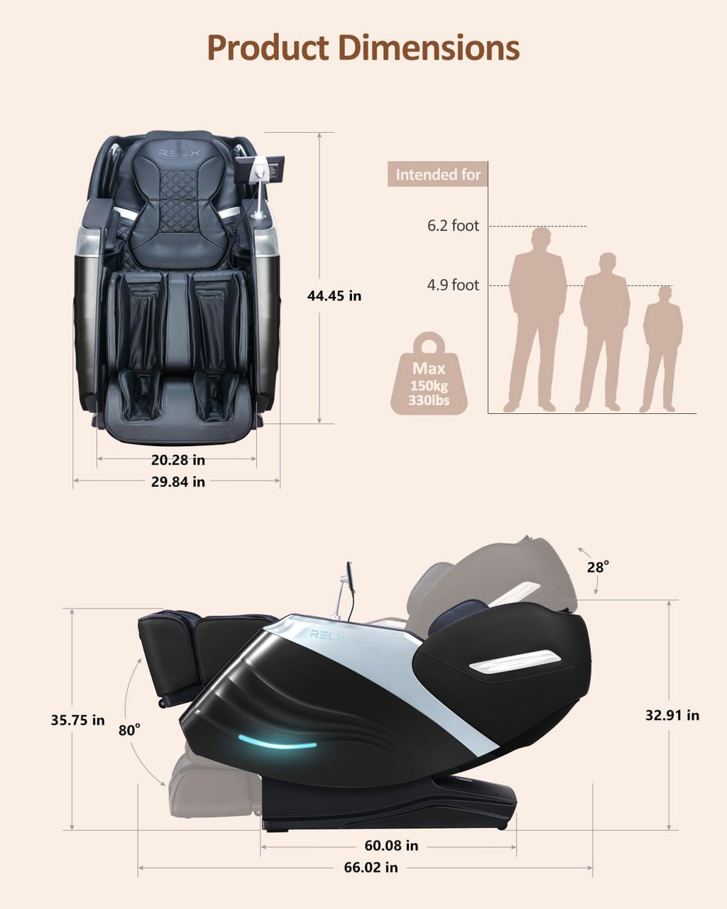 RELX Massage Chair Full Body, 15 Modes Zero Gravity SL-Track Shiatsu Massage Chair Built-in Heat System, Airbag Massage with Body Scan, Deep Yoga Stretch, Calfrest Extension and AI Control(Black)