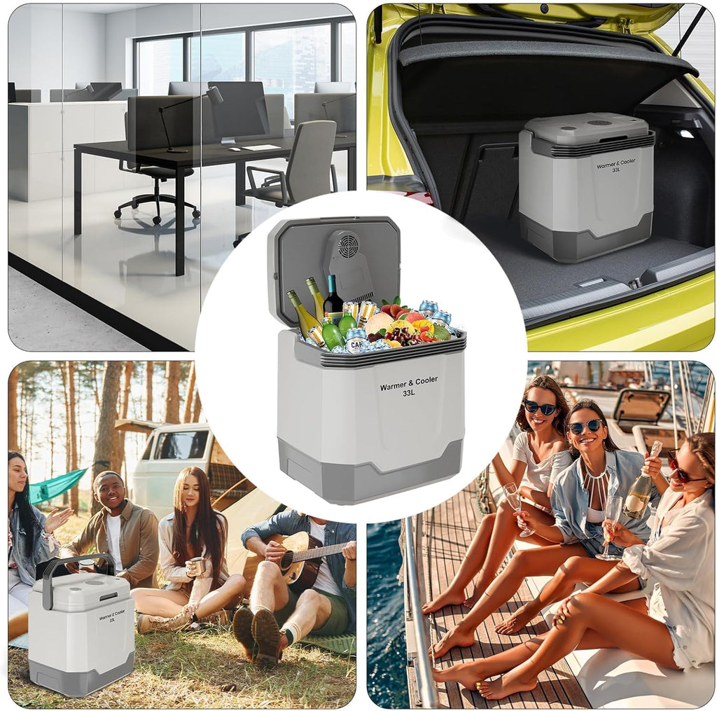 35 QT Electric Cooler for Car, 12V/110V Portable Car Cooler & Warmer with AC/DC Power, 33L Car Refrigerator for Travel, Camping, Truck, Home Use, Gray