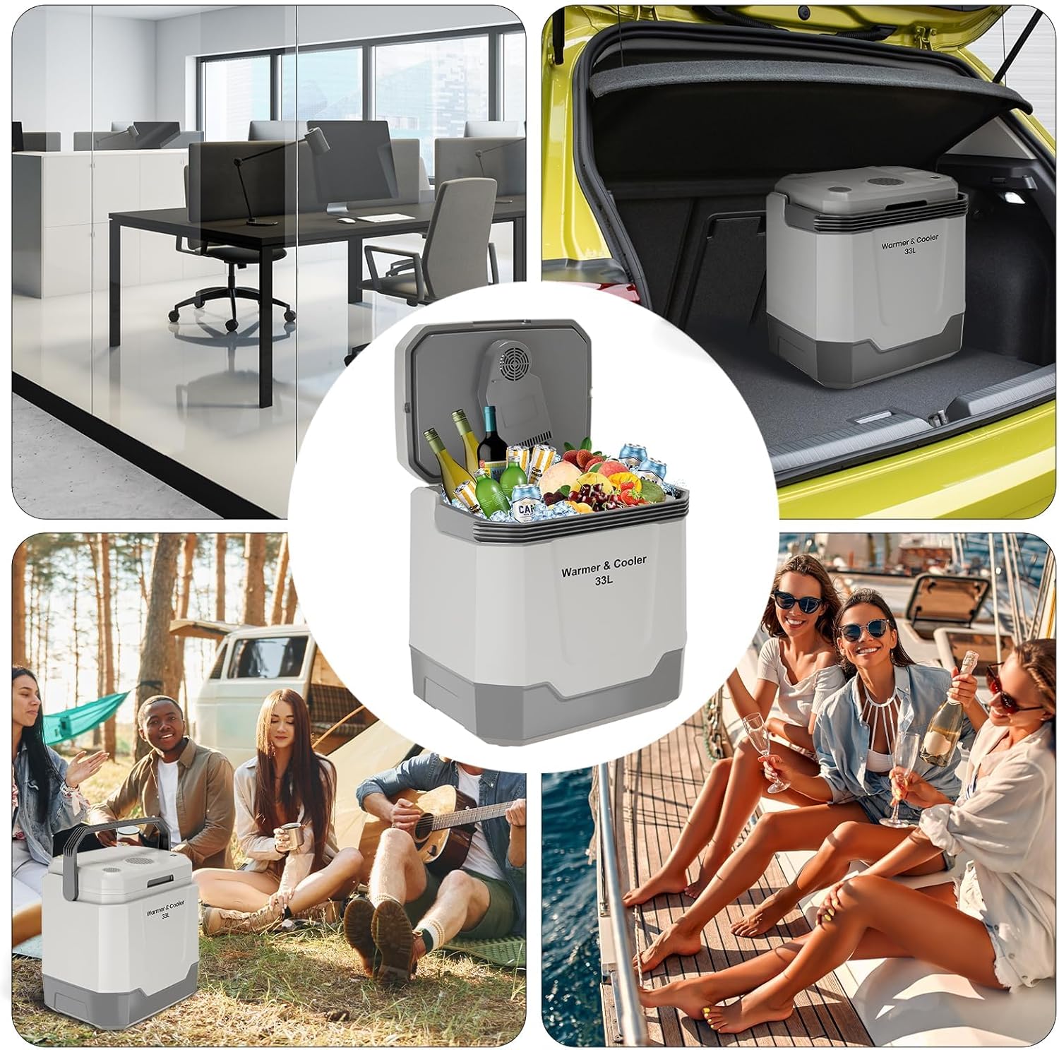 12 Volt Refrigerator, 35 Quart Car Fridge, Electric Cooler & Warmer 32℉~131℉, Portable Freezer Compressor Cooler with Integrated Handle, 12DC 110-240 AC, Car Cooler for Vehicle, Boat