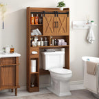 Vabches Over The Toilet Storage Cabinet, Farmhouse Storage Cabinet Over Toilet with Sliding Doors，Home Space-Saving Toilet Rack, for Restroom, Bathroom, Laundry,Caramel