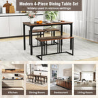Giantex 4-Piece Dining Table Set for 4, Modern Kitchen Table and Chairs, Nesting Furniture Set with Bench & 2 Stools, Space-Saving Desk Set, Dinette Set for Small Place, Dining Room Restaurant (Brown)