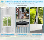 ZZM Outdoor Storage Shed 6x11 Ft  All-Weather Resistant Resin Garden Sheds & Outdoor Storage Clearance with Floor and Windows  Double-Layer Plastic Tool Shed for Backyard  Patio & Lawn (Gray)