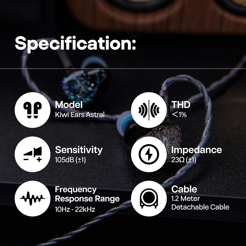 Linsoul Kiwi Ears Astral 1DD+6BA Hybrid in Ear Monitor  Wired Earbuds  HiFi Studio Recording &Mixing Earphone  Portable Gaming IEMs for Professional Music Engineers Audiophiles (Blue)