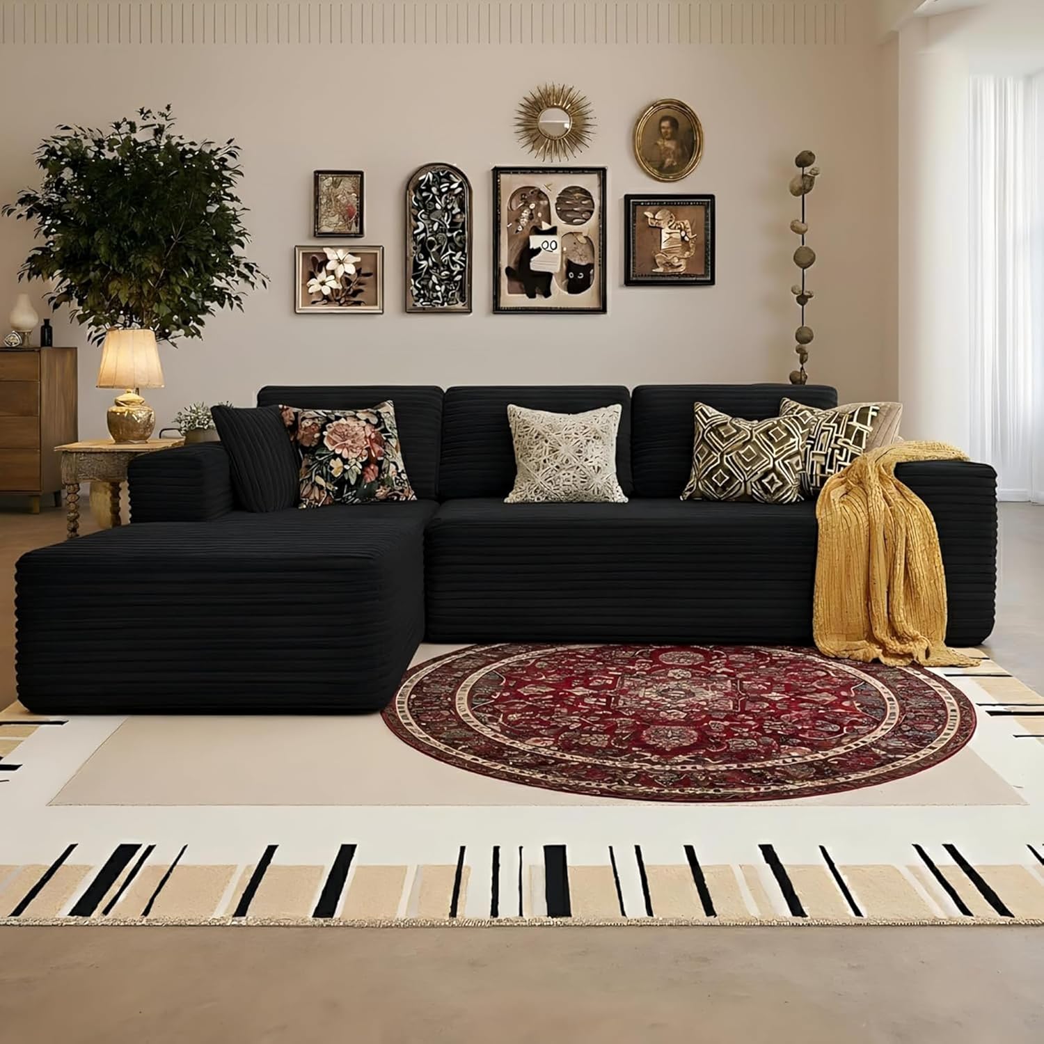 Bashaw 108" Cloud Sectional Couch Sofa with L-Shape Chaise, Modern Modular Sofa Couch Upholstered Couches for Living Room Bedroom, No Assembly Required (Black, L Shape)
