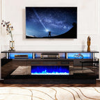oneinmil 2 Tier TV Console Stand with 36" Electric Fireplace, LED Light Entertainment Center for TVs Up to 80" for The Living Room, 70", Black