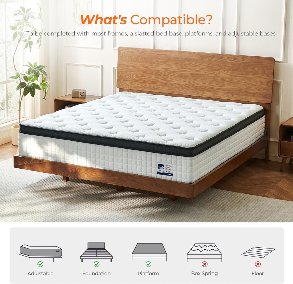 12 Inch Full Mattress, Medium Firm Full Size Hybrid Mattress with Pocket Springs for Breathability, Pressure Relief, Motion Isolation, Pro Coil Edge Support, CertiPUR-US Certified