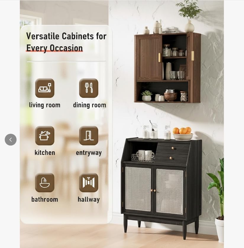 INNOD Bathroom Storage Cabinet, Medicine Cabinet with Adjustable Wood Shelf & Doors, Over The Toilet Storage Cabinet for Laundry Room & Kitchen & Living Room (Walnut)