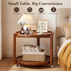 Taitiy Rolling Side Table with Wheels, Solid Wood Round End Table with Storage Shelf, 2 Tier Mobile Side Table for Couch & Small Spaces, Wooden Bedside Table with Lockable Casters, Walnut 21.5"