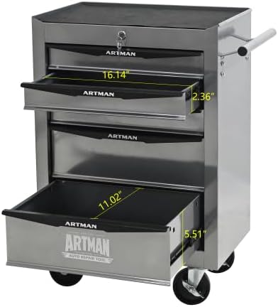 Iron-Top Rolling Tool Chest with Lockable Wheels and Side Handles, 7-Drawer Tool Storage Cabinet with Ball Bearing for Garage, Repair Shop, Required Assembly, Large Storage Capacity (Iron, 5-Gray)