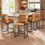 VASAGLE EKHO Collection - Bar Stools Set of 4, Counter Height Stools with Backs, 26.4-Inch Barstools Chairs, Synthetic Leather with Stitching, Mid-Century Modern, Dining Kitchen Island, Caramel Brown