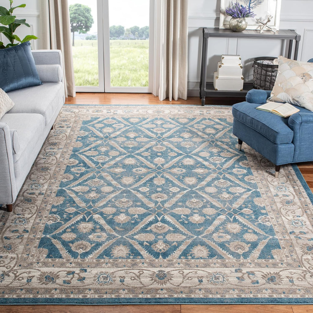 SAFAVIEH Sofia Collection Area Rug - 9' x 12', Blue & Beige, Vintage Oriental Distressed Design, Non-Shedding & Easy Care, Ideal for High Traffic Areas in Living Room, Bedroom (SOF378C)