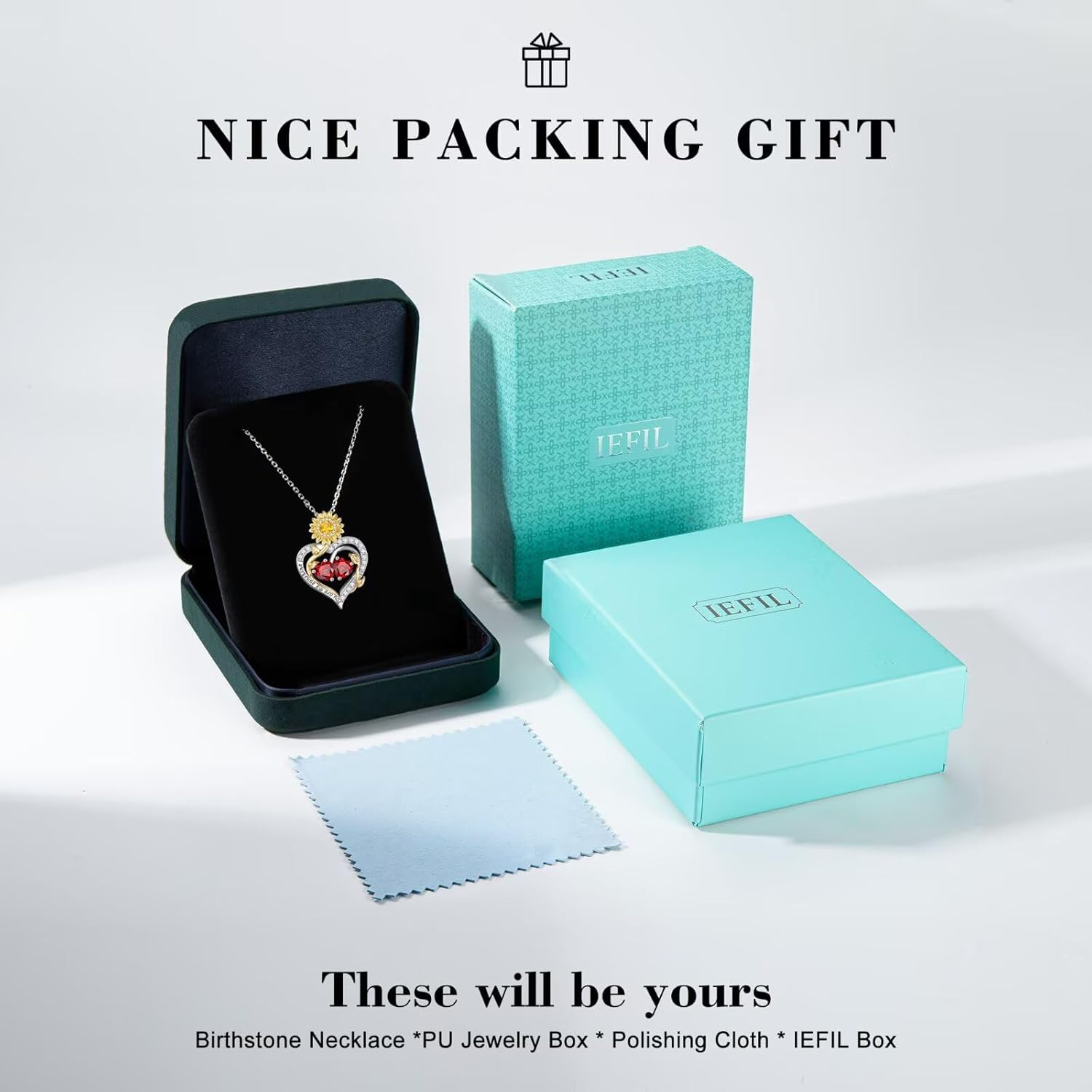 Iefil Mothers Day Gifts - 925 Sterling Silver Sunflower Double Birthstone Necklace for Women, Anniversary Birthday Gifts for Wife Mom