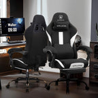GTPLAYER Gaming Chair Ergonomic Office Chair with Foot Rest & Pocket Spring Cushion, High Back Computer Desk Chair with Headrest & Lumbar Support, Breathable Fabric Game Chair for Adults, Coal-Black