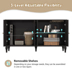 ARTPOWER 58'' Mid-Century Modern Buffet Storage Cabinet with 4 Doors and Adjustable Shelves, Accent Style Sideboard for Entryway, Dining Room, Living Room, Espresso Brown