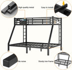Twin XL Over Queen Bunk Bed, Metal Bunk Bed Frame Heavy Duty Bunk Beds Loft Bed Frame with Ladder and Guardrail Metal Slats No Box Spring Required for Adults Teens, Black