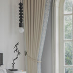 Ivory Cream Cotton Blend Curtain Panels with Trim Design, Pinch Pleat Curtains, Blackout Curtains for Sliding Patio Doors Bedroom (Set of 2) (52W x 96L)