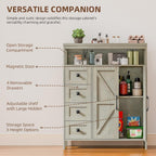 Vabches Farmhouse Storage Cabinet with 2 Doors and 4 Drawers, Freestanding Bathroom Storage Cabinet Kitchen Pantry Cabinet, Floor Cabinets Hutch Cupboard for Kitchen/Living Room/Bathroom.Grey Oak.