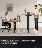 OffiGo 71 Inch Executive Electric Standing Desk, Height Adjustable Desk with Power Outlet & 1.38" Thick 3-Piece Desktop, Sit Stand Computer Desk for Home, Office, Conference Room, Rustic Brown