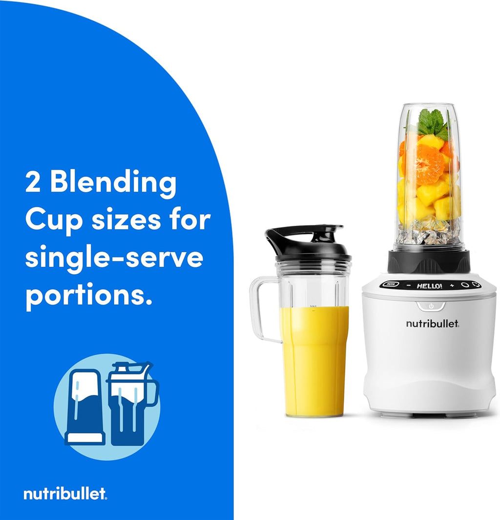 nutribullet SmartSense Blender Combo, 1400W, 64oz Pitcher, 32oz & 24oz Cups, 5-Speed, Smoothies, Ice and Frozen Fruit, Nut Milk, Soup, Matte White, NBF50700AW