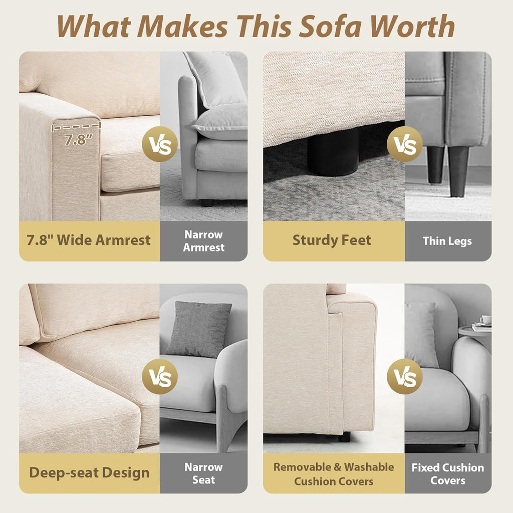71" Modular Sofa Couch, Comfy Chenille Loveseat Sofa, Modern Recliner Couch with Deep Seats and Wide Armrests for Living Room(Beige)