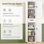 TEENFON Tall Bathroom Cabinet, Storage Cabinet with 6 Shelves & Drawer, Bathroom Storage Cabinet with Adjustable Shelves, Tall Cabinet for Living Room, Home Office, White
