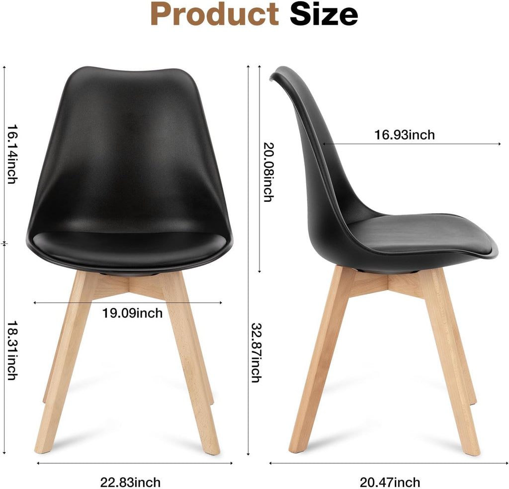 OLIXIS Set of 4 Dining Kitchen Mid-Century Modern Chairs with Wood Legs and PU Leather Cushion for Living Room Bedroom Outdoor Lounge, Black