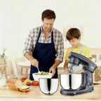 Camic Stand Mixer, 4.2QT+5.3QT Two bowls Electric Food Mixer, 10 Speeds with Digital setting 3-IN-1 Kitchen Mixer for Baking Cakes Cookie Bread Salad with Egg Whisk,Dough Hook,Flat Beater (Grey)