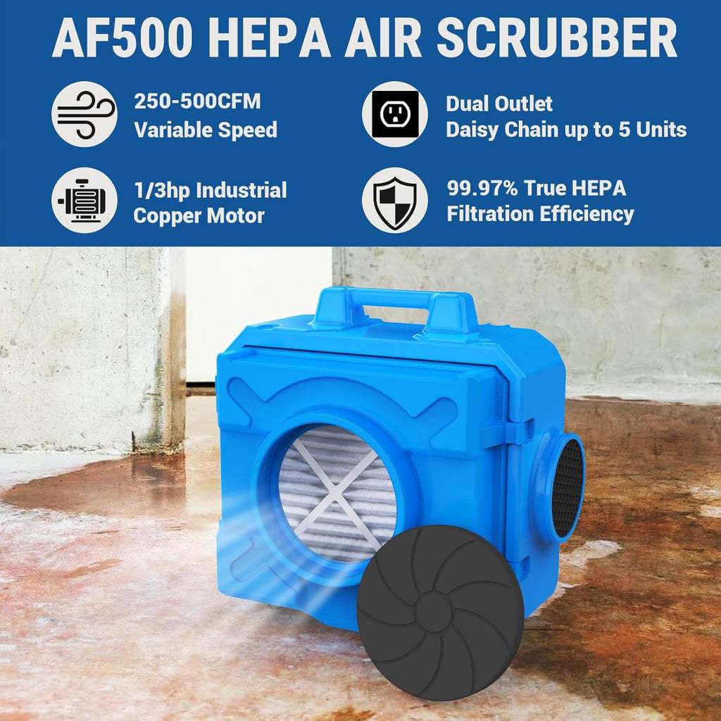 MOUNTO Pro Restoration Bundle – 8× AM33 Air Movers, 1× DH165 Industrial LGR Dehumidifier, 1× HEPA 500 Air Scrubber – Complete Drying & Air Filtration Package