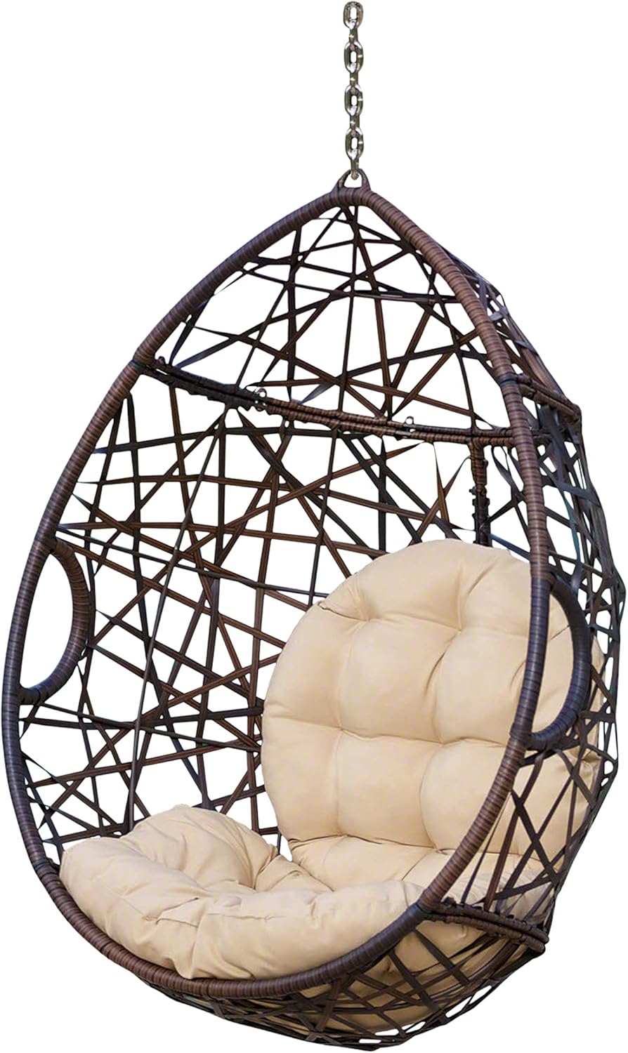 Christopher Knight Home Isaiah Indoor/Outdoor Wicker Tear Drop Hanging Chair (Stand Not Included), Multi-Brown and Tan
