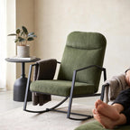 Kinfant Mid Century Modern Rocking Chair, Corduroy Upholstered Accent Chair with Metal Frame, High Back Nursery Glider Rocker, Comfy Reading Lounge Chair for Living Room Bedroom Small Space Green