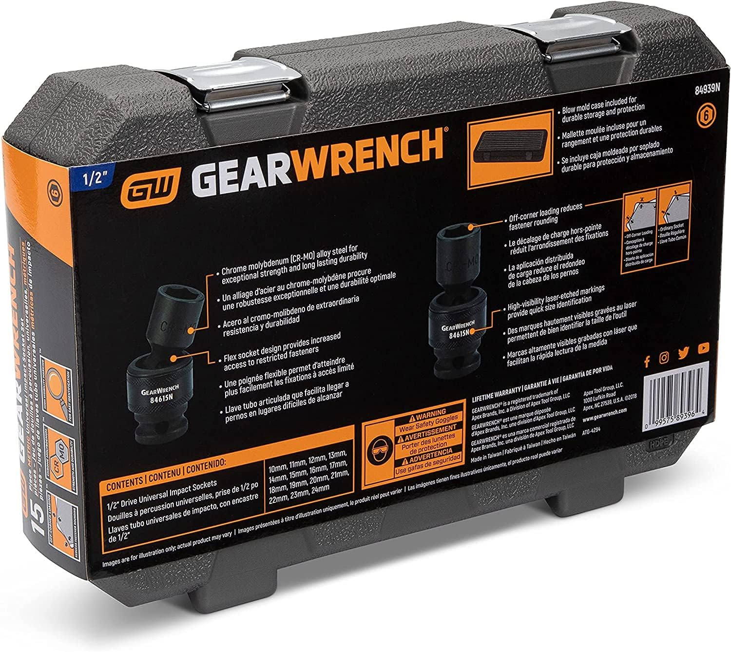 GEARWRENCH 1/2-Inch 6 Point Metric Universal Impact Socket Set (15 Piece) - 84939N