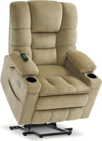 MCombo Large Triple Motor Power Lift Recliner Chair with Massage and Dual Heating, Adjustable Headrest for Tall Elderly People, Fabric 7634 (Beige, Large)
