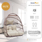 BULEXYARD Heavy-Duty Egg Swing Chair Without Stand, 350 Lbs Foldable Rattan Hanging Hammock with Cushion, All-Weather Basket Seat for Outdoor Patio Bedroom Pergola Tree or Ceiling Mount, Brown Tan