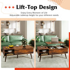 WLIVE Coffee Table, 47“ Lift Top Coffee Tables with Adjustable Storage Shelf and Hidden Compartment, Lift Tabletop Dining Table for Living Room, Rustic Oak
