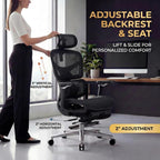 Ergonomic Office Chair with Footrest & Massage Lumbar Support – 4D Headrest & 6D Armrests, Reclining Big and Tall 400LBS Mesh Chair, Adjustable Seat Depth & Back Height, for Home Office/Gaming (Black)