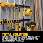 DEWALT Tool Organizer, 21 Piece Accessory Starter Kit, Includes 2 Metal Rails, 13 Hooks, and 2 Plastic Bins, DEWALT Workshop Storage System Compatible (DWST82801)